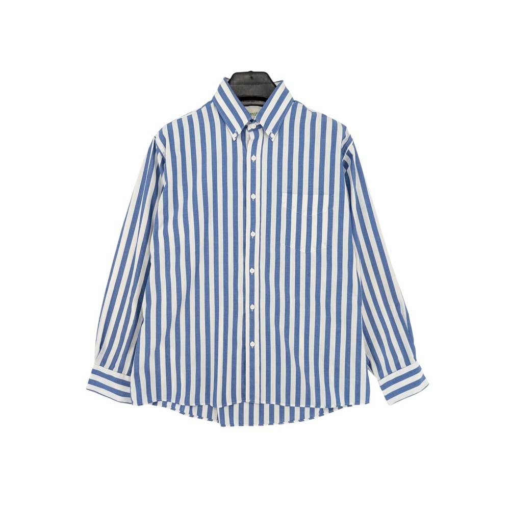 Vintage St. John's Bay Blue White Stripe Button Down Shirt Large Made‎ in Taiwan